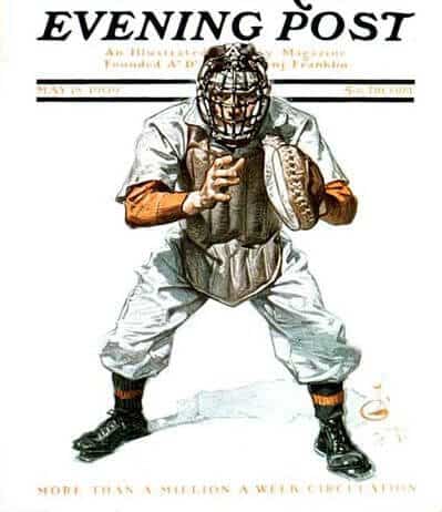 An old Saturday Evening Post with a Baseball Catcher on the cover