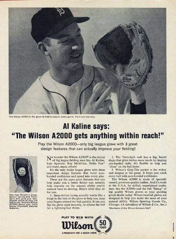 Old Wilson A2000 glove ad with Al Kaline