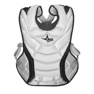 front of all star vela chest protector white and black