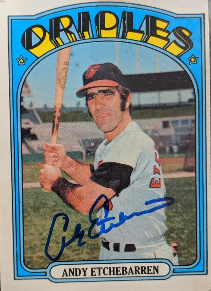 autographed card of Andy Etchebarren