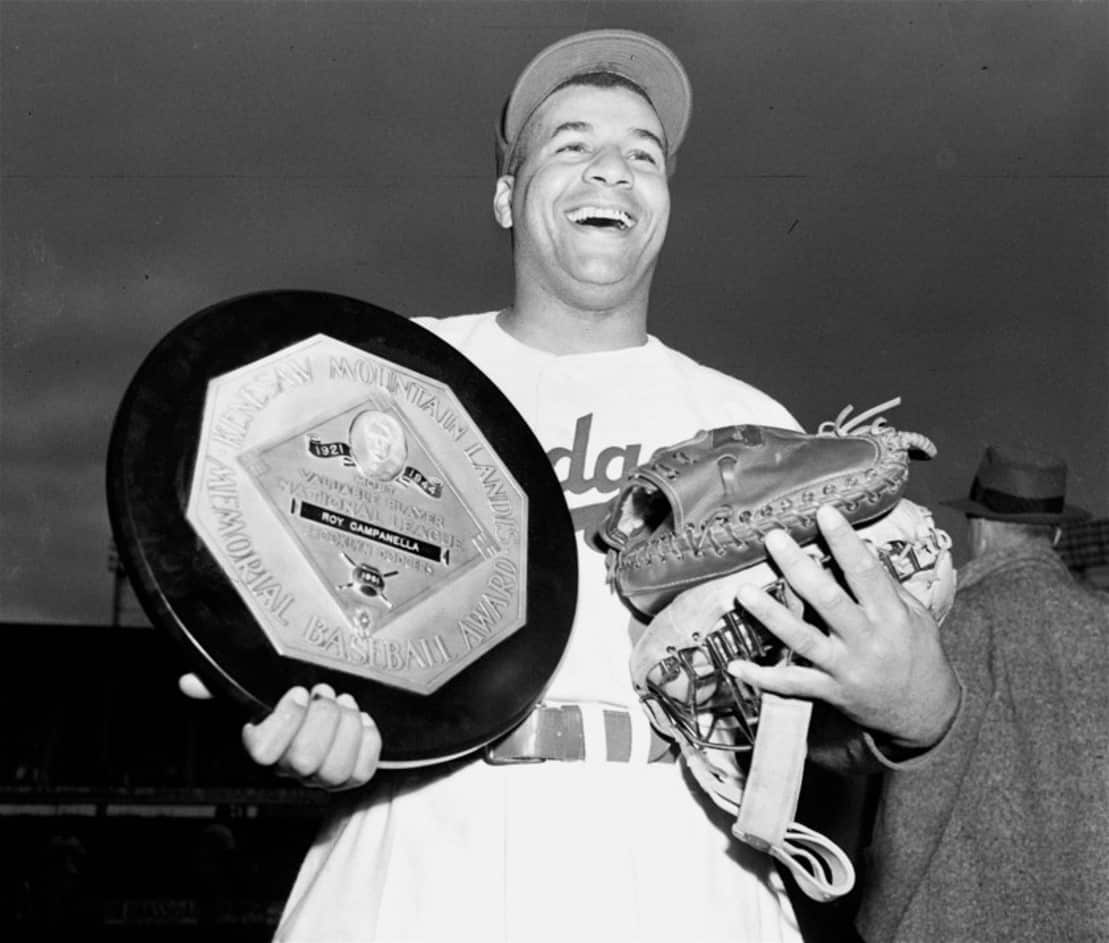 roy campanella with 1951 NL MVP award, brookyln dodgers