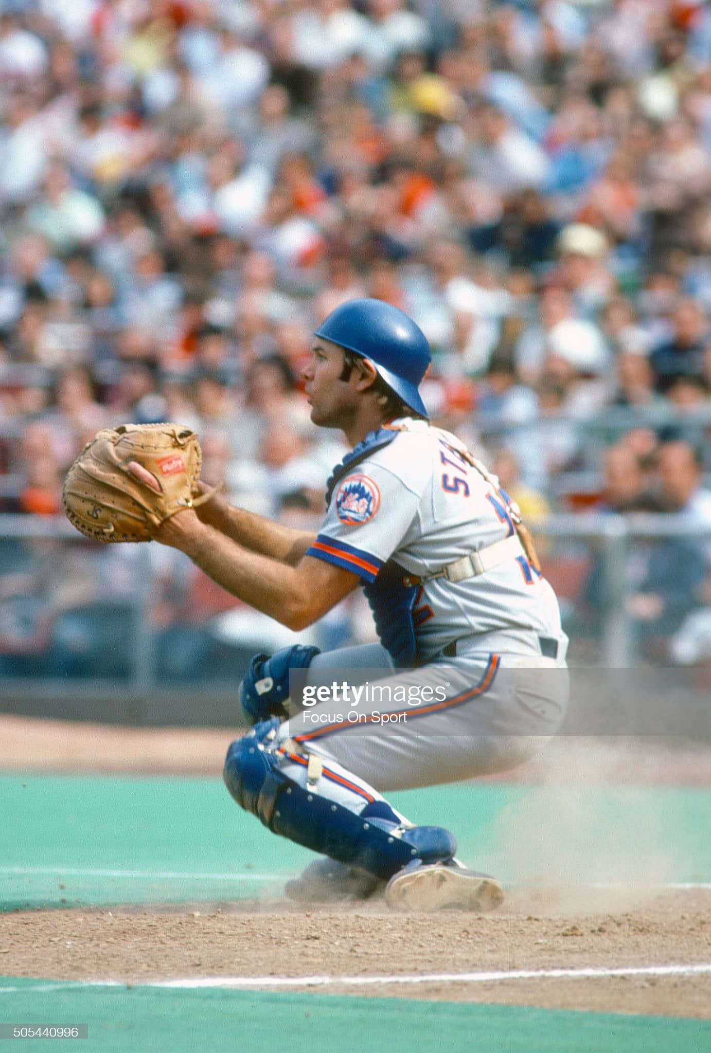 New York Mets catcher John Stearns at a 1978 game against the Philadelphia Phillies at Veterans Stadium