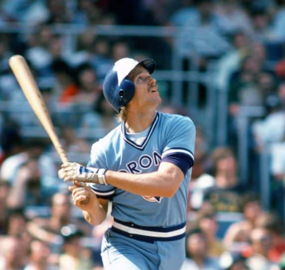 Alan Ashby of the Toronto Blue Jays swinging at bat