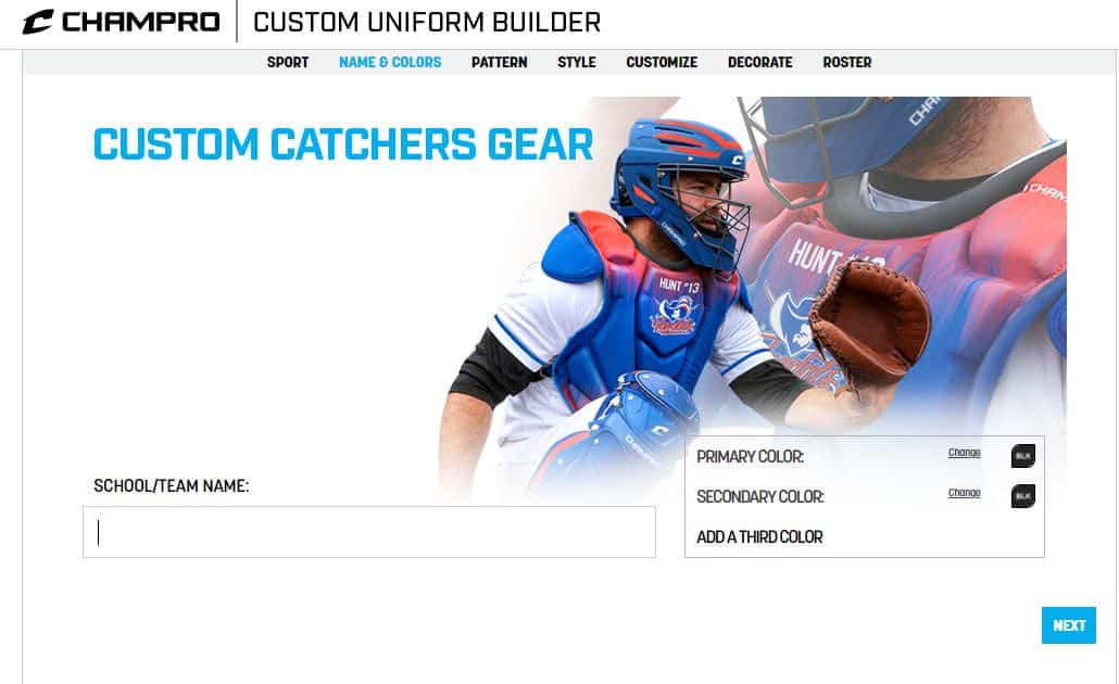 custom champro catcher's gear