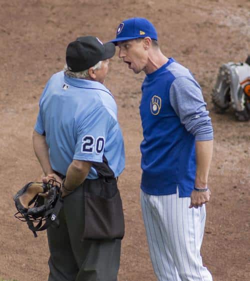 Brewers Manager Craig Counsell arguing with an ump.