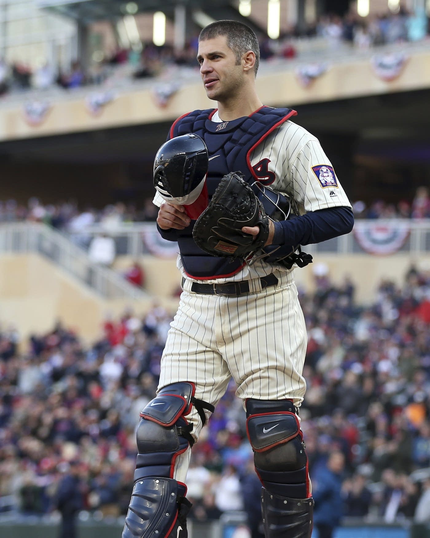 Joe Mauer catching during his last game
