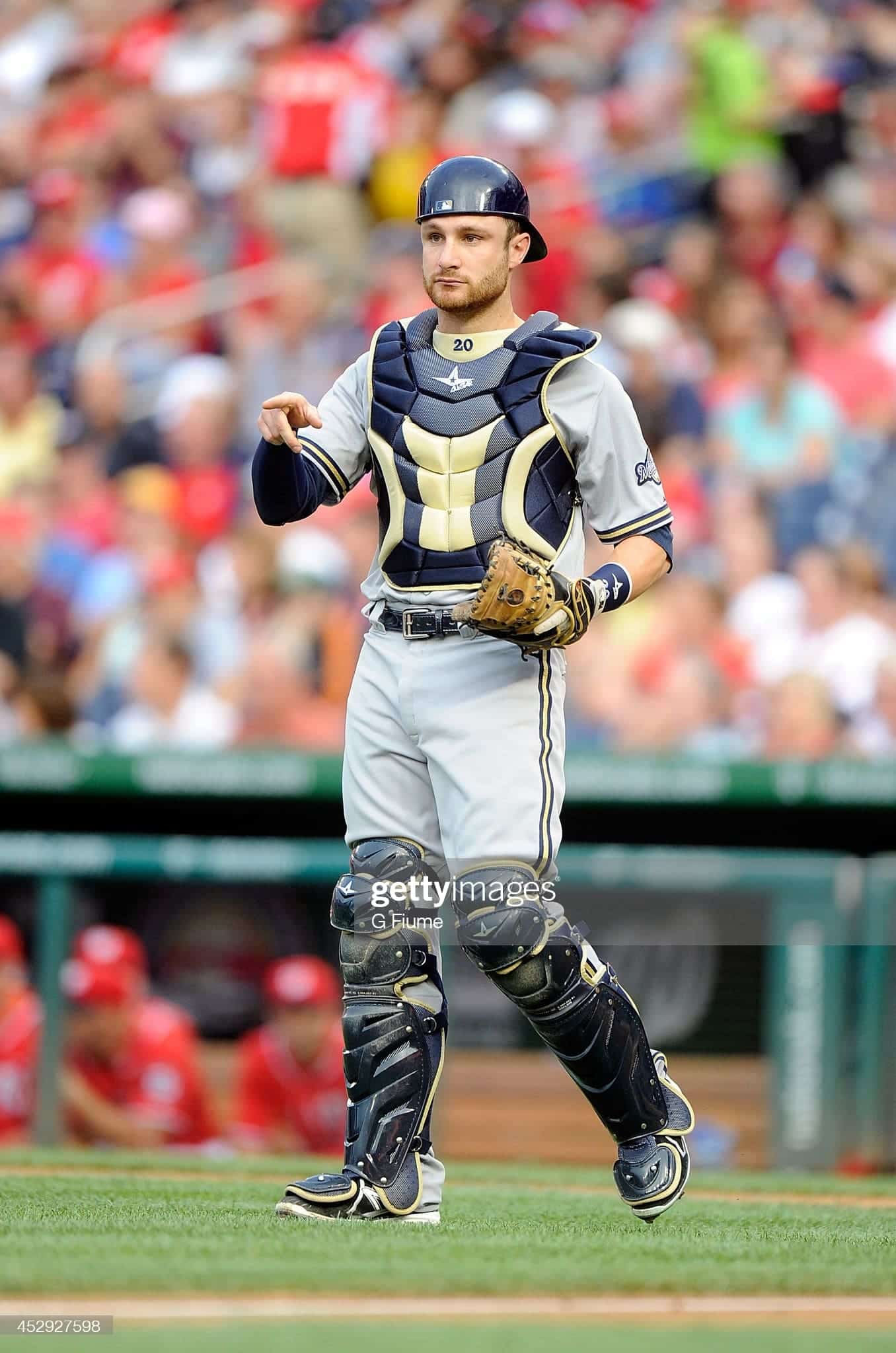 Jonathan Lucroy catching for the Brewers in 2014