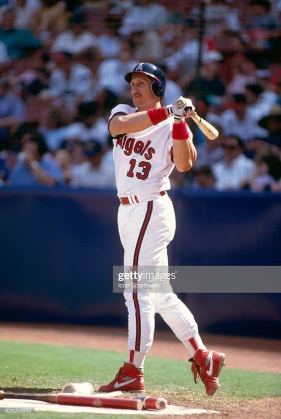 Lance Parrish in the on deck circle at Anaheim Stadium