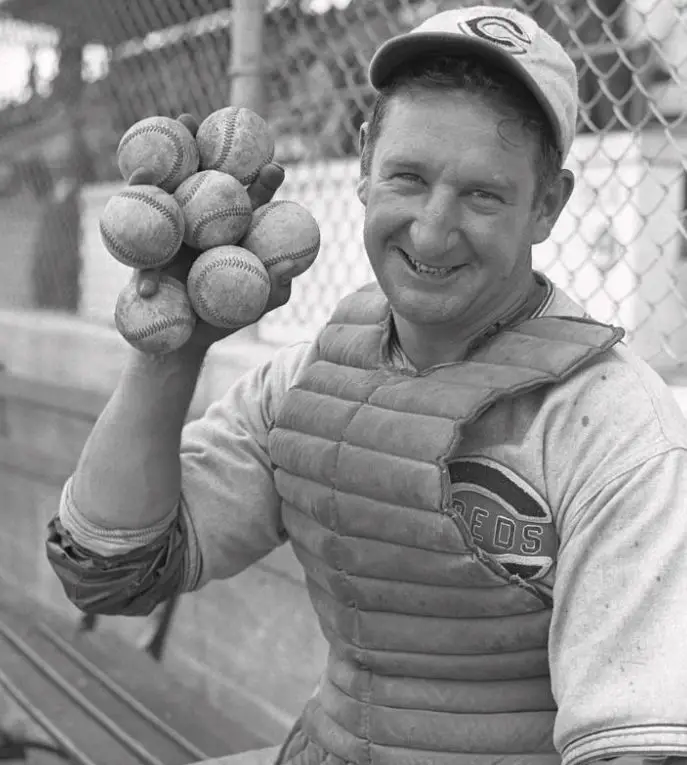 Ernie Lombardi holding baseballs