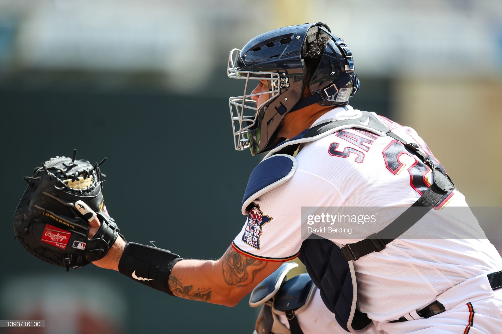 gary sanchez with catchers finger pad