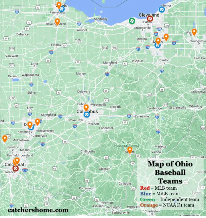 map of baseball teams in ohio