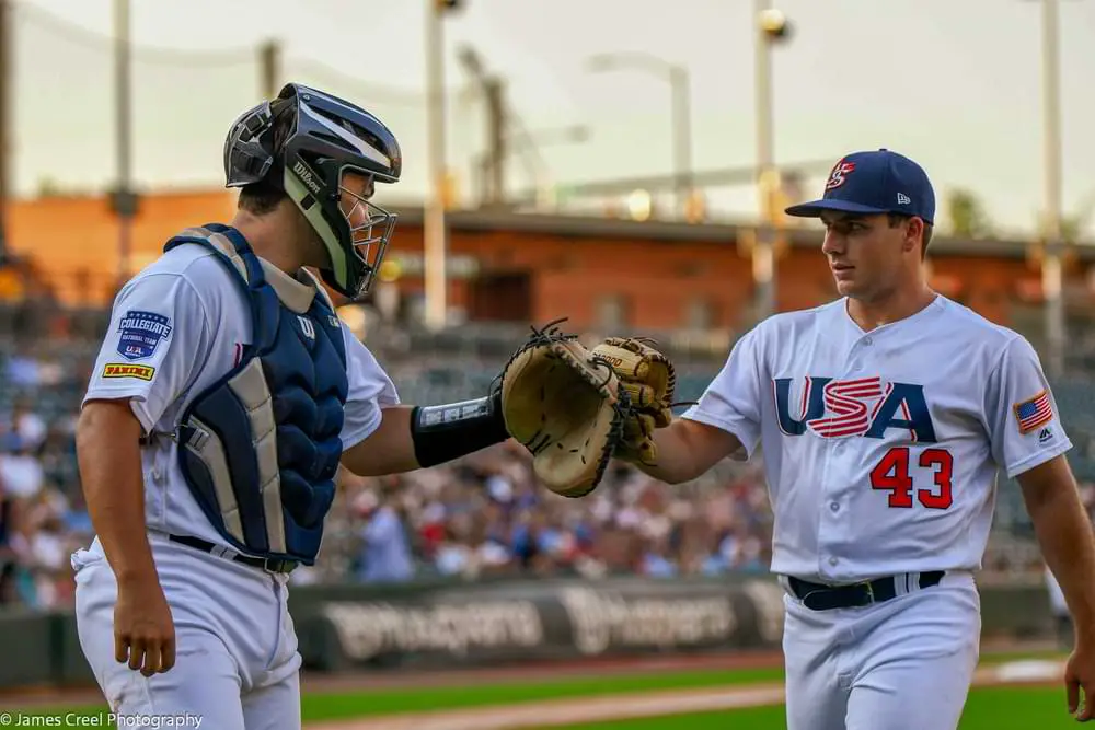 catcher and pitcher glove bump